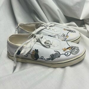 Vtg 90s Embroidered Cat Sneakers 8.5  White Vinyl Sabastino Country Garden Women